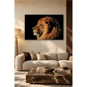Profil du lion Fida avec crinière orange sur fond noir, impression sur toile - Product Image 2