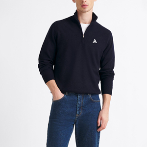 Suéter de Cuello Redondo con Cierre de Cremallera Delgada para Hombre, 100% Algodón Transpirable de Alta Calidad para Invierno, Estilo Casual - Product Image 1