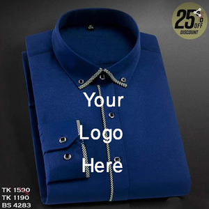Chemise décontractée à manches longues 100% coton pour hommes avec logo personnalisé robe formelle d'automne à bas prix - Product Image 2
