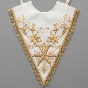 Handmade Gold Bullion Metallic Thread Embroidered Neck <b>Collar</b> Elegant White Fabric V-Neck <b>Collar</b> For Clergy Uniform Dress - Product Image 1