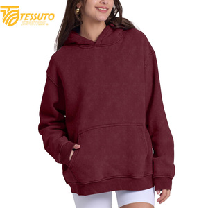 Vente en gros de sweats à capuche de haute qualité, couleur unie, avec impression de logo sur mesure, 100% coton, courts pour femmes - Product Image 5