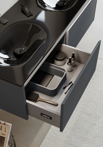 Gabinete de tocador de baño de Lisboa con encimera de vidrio de humo - Product Image 6