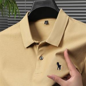 Polo à manches courtes pour homme de haute qualité 2024, tissu tricoté à la main avec motif uni imprimé personnalisé, techniques de broderie - Product Image 3
