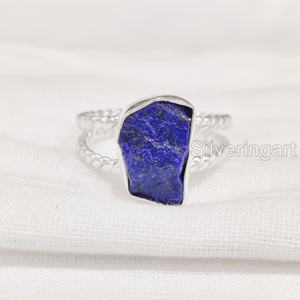 Anillo de Plata de Ley 925 con Piedra Natural de Lapislázuli en Bruto, Diseño de Doble Banda Trenzada, Joyería para Mujer, Regalo de Navidad - Product Image 3