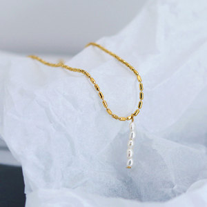 Collar de Perlas de Agua Dulce con Colgante de Acero Inoxidable 316L Resistente al Agua y al Deslustre, Chapado en Oro de 18k, para Mujer - Product Image 1