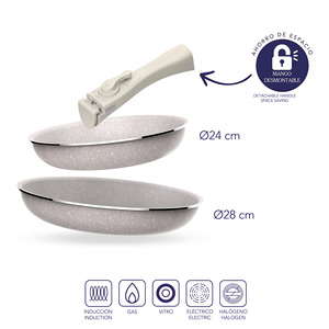 Set da 5 pezzi: 5 padelle da 18cm + 20cm + 2x 24cm + 28cm in alluminio pressofuso con rivestimento ILAG con 2 manici rimovibili - Product Image 4