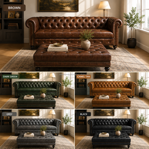 Convertible 3 Seater Chesterfield Sofa Leather Traditional Home Furniture Deep Tufted Luxury Living Room <b>Seating</b> Classic - Product Image 3