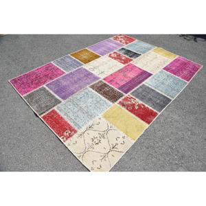 Tapis turc vintage, tapis patchwork 5,6x7,6 pieds, tapis en laine à motifs floraux violets - Product Image 2