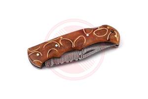 Cuchillo de bolsillo plegable de acero de Damasco profesional hecho a mano personalizado con Funda de cuero y mango de madera - Product Image 4