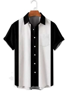 T-shirts pour hommes, mode, motif personnalisé, t-shirt entièrement rayé, 100% coton, col camp, t-shirt plage ananas - Product Image 3