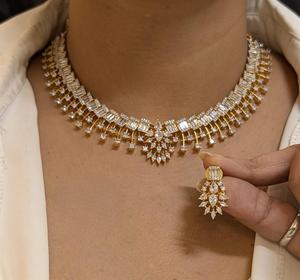 สร้อยคอเพทายสีขาวสุดหรูพร้อมต่างหูแบบห้อยชุดเครื่องประดับสำหรับเจ้าสาวของขวัญแต่งงานปาร์ตี้สุดหรู - Product Image 3