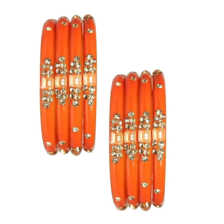 Atacado De Vidro com Zircão Gemstone Ou Beads Studded & Glossy Acabado Kada Bangle Set Para Girls & Mulheres Usável Bangle Set