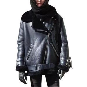 Chaqueta de piel de oveja negra de primera calidad para mujer, abrigo superventas, ropa de calle, chaqueta Bomber elegante para mujer - Product Image 6