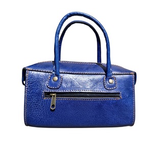 <b>Blue</b> Genuine Leather Fashionable Boston Large Capacity Women's Moroccan Handbag Shoulder <b>Tote</b> Button Zipper Closure Two Handles - Product Image 5