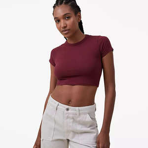 Prix de gros été uni court crop top pour femmes/pas cher prix dernière conception ras du cou femmes crop top - Product Image 4