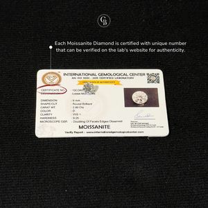 Diamant Moissanite Certifié Coupe Ronde D VVS1 Produit Non Monté - Product Image 3