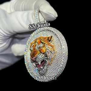 Custom 3D Tiger Face Hip Hop Pendant and <b>Necklace</b> 925 <b>Silver</b> with Fully Iced VVS Moissanite Diamond Picture Enamel - Product Image 4