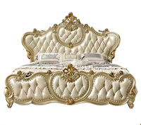 Lit classique Queen/King Size en bois massif sculpté, finition or champagne, style antique, ensemble de meubles de lit King Size