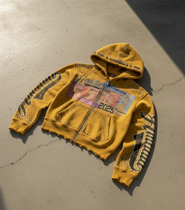 Sudadera con Capucha de Invierno para Hombre, 100% Algodón de Alta Calidad, Estilo Desgastado, Personalizada, Holgada, con Hombros Caídos, Estilo Urbano, con Pedrería - Product Image 1