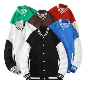 Top Venta de alta calidad 100% cuerpo de lana, Mangas de cuero de vaca original cómodo bordado personalizado Logo hombres Varsity chaqueta