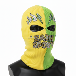 Balaclava en tricot côtelé pour femme, hiver, 280 GSM, mélange de coton et d'acrylique de qualité supérieure, couleur nude, logo personnalisé avec strass pour femme - Product Image 4