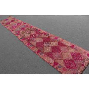 2.4x13.4 ft Vintage Rug, Turkish <b>Runner</b> Rug, <b>Red</b> Blue Moroccan Rug - Product Image 4