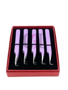 แหนบต่อขนตาปลายเงินเคลือบผงสีม่วงอ่อนคุณภาพสูง 90 องศา พร้อมด้ามจับเพชร ทำจากสแตนเลสสตีล อุปกรณ์เสริมความงาม - Product Image 3