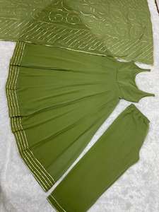 Fully Readymade Indian Wedding Birthday Party Wear Cotton Heavy <b>Gota</b> Lace Work Short Kurti Sharara With Dupatta - Product Image 6