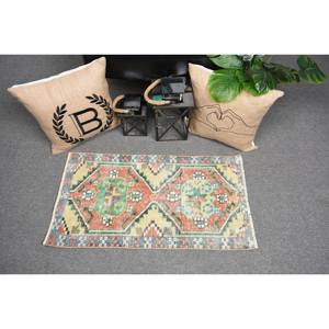 Tapis moderne en laine rouge et vert de 1.6x3 pieds, fait à la main, turc, grande surface, motif abstrait en latex pour couloir, forme rectangulaire - Product Image 1