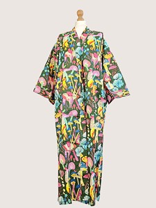 Bata Larga Estampada Floral para Mujer, Manga Larga, Cuello Mandarín, 100% Poliéster, Suave, Informal, para Verano - Product Image 3