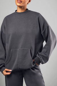 Conjunto de sudadera y Jogger de hombro caído de algodón 100% al por mayor para mujer, ropa informal de invierno, Conjunto de jogging personalizado de 2 piezas para mujer - Product Image 3