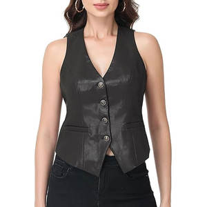 Veste en cuir pour femme sans manches, coupe ajustée, vêtements décontractés, design personnalisé, veste en cuir pour femme - Product Image 1