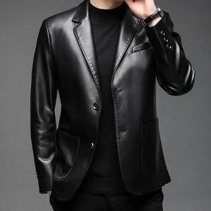 Custom High Quality Men PU Leather <b>Zip</b> up Jacket Embroidered Patch Short Sleeve Chest Pocket Faux Leather <b>Shirt</b> - Product Image 5