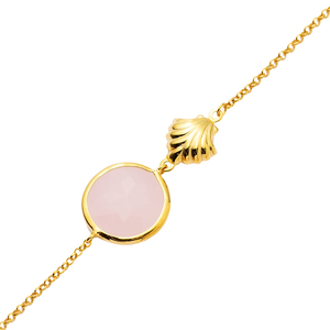 Round Shape Pink Quartz and <b>Shell</b> Charm 22K Gold Bezel Silver <b>Bracelet</b> Wholesale Handmade 925 Sterling Silver Jewellery - Product Image 3