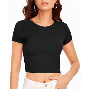 Débardeur côtelé pour femmes adultes en gros, col rond, respirant, séchage rapide, coton/polyester écologique, longueur standard, pour la salle de sport - Product Image 1