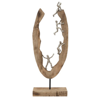 Sculpture décorative unique en forme ronde, en acier inoxydable avec base en marbre et boule en verre transparent, finition dorée antique
