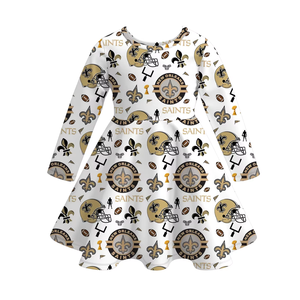 Baby Kids Girl Winter Spring Football Game Soft Bamboo Saints 49ers Steelers Twirl Dress su misura abbigliamento per bambini - Product Image 2