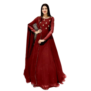 Designer indien pakistanais Georgette robes brodées pour femmes costumes Punjabi respirant Shalwar Kameez robe grande taille femmes - Product Image 2