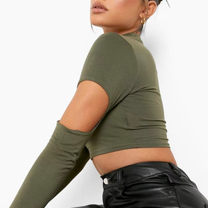 Buena calidad, diseño de logotipo personalizado, precio barato, novedad de verano, Camiseta corta a la moda, camiseta de manga larga con cuello levantado, ropa deportiva ajustada - Product Image 2