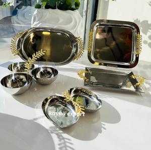 Bol de service pour collations en aluminium poli écologique de collection de luxe, branche dorée, artisanat, argent, or, bol moderne pour fête - Product Image 5