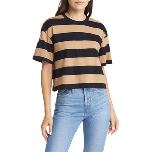 Camisetas sublimadas de media manga para mujer de alta calidad con patrón de bloque, cuello redondo, decoración bordada, cantidad a granel - Product Image 1