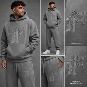 Top Notch Quality Printed Two Piece Winter Hooded Casual Men's 100% Cotton Lightweight Breathable Zipper Tracksuit Sets - Product Image 4