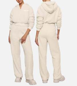 Haute qualité personnalisé grande taille Sherpa polaire zippé sweat à capuche pour femme survêtement d'hiver 2 pièces pantalon de survêtement à jambe large ensemble de sweat à capuche pour femmes - Product Image 4