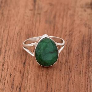 Anillo de piedras preciosas de pera Esmeralda Anillo de declaración hecho a mano de Plata de Ley 925 Anillo de piedra natal de promesa Regalo para ella - Product Image 2