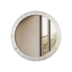 Miroir mural décoratif incrusté d'os de forme arrondie avec motif floral pour salle de bain et hôtel par Crescent Crafts - Product Image 1