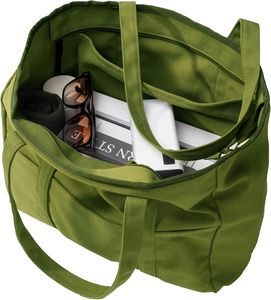 Extra Large Solid Color Canvas Tote Bag for Women & Men Utility Work Laptop Features Zipper Closure Cotton Lining Travel Ready - Product Image 1