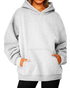 Light <b>Grey</b> Pullover Hoodie <b>Womens</b> Oversized Warm <b>Fleece</b> Sweatshirt With Hood Casual Winter Wear Soft Fabric Kangaroo Pocket - Product Image 1