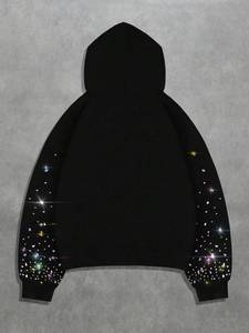 Sudaderas con capucha con cremallera y mangas con tachuelas de diamantes de imitación multicolores, ropa de calle de lana de gran tamaño, chaqueta Hotfix de cristal, diseño de logotipo personalizado - Product Image 2