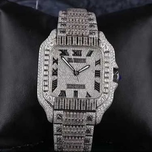 Reloj de Lujo MenPower de Plata de Ley 925 con Diamantes Blancos, Diseño Cuadrado Audaz, Estilo Moderno con Correa de Oro Blanco y Esfera de Cristal - Product Image 1