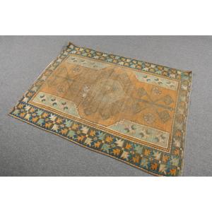 พรมวินเทจ 4x5 ฟุต สีน้ำเงินเหลือง พรมขนสัตว์แท้สไตล์ตุรกี - Product Image 2